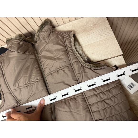 KC Collections Women’s Medium Taupe Reversible Vest Quilted Faux Fur Full Zip - Picture 13 of 13